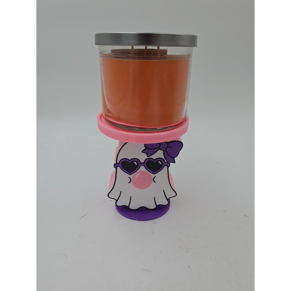 Custom 3D Printed Ghost Candle Holder with Heart Sunglasses, Bubble Gum, and Bow